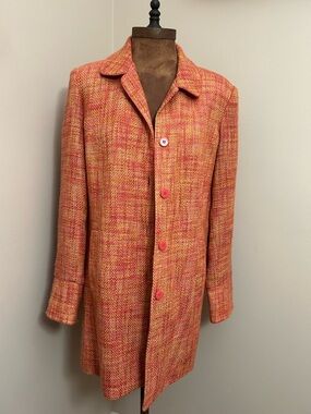 Dialogue Textured Tweed Coral and Tan Orange Coat